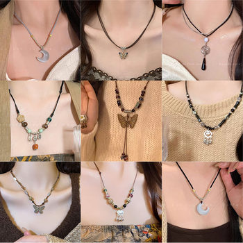 New Chinese Zen Ethnic Style Butterfly Necklace Women's Versatile High-End Retro Clavicle Chain Popular Sweater Chain Accessories