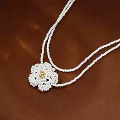 Beach Vacation Style Seed Bead Floral Double Layer Necklace Fashion Elegant Sweet Chanel-Inspired Premium Clavicle Chain for Women