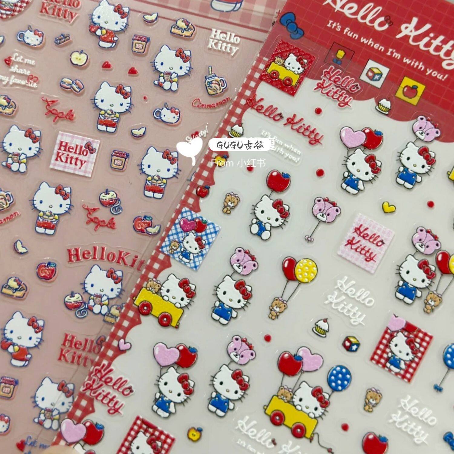 Sanrio Embossed Stereo Nail Art Stickers Apple Katie Paper Cartoon Cute Adhesive Camera Water Cup DIY Nail Stickers