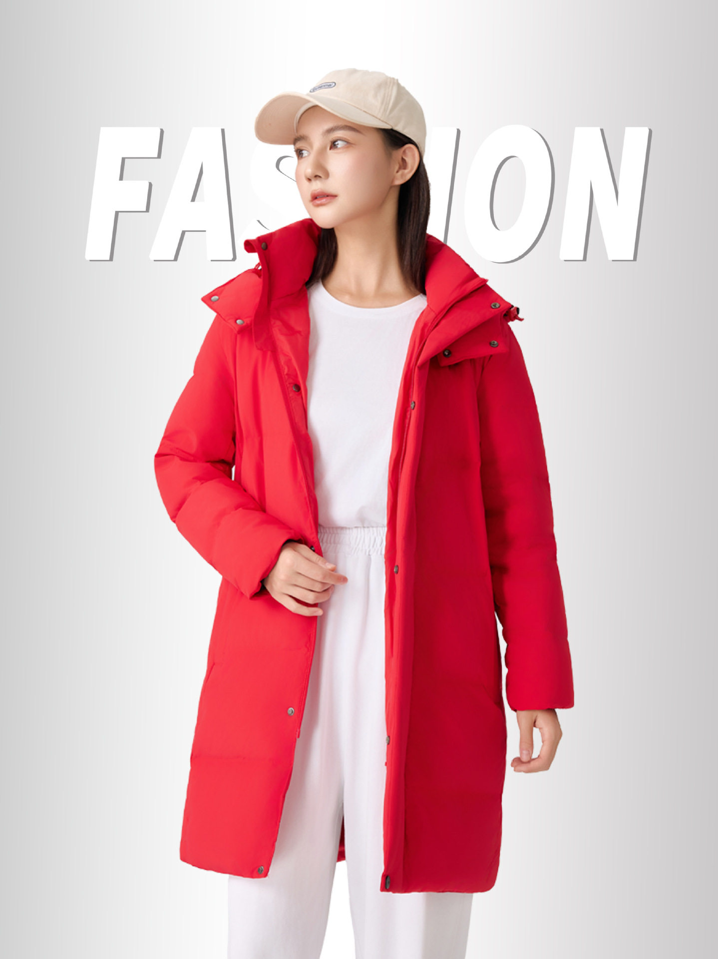 90% White Duck down Mid-Length down Jacket with Custom Logo, Thickened for Extreme Cold Weather, Suitable for College Training, Over-The-Knee Long down Jacket