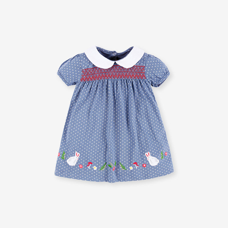 Plaid New Summer Girls' Dress, Short-sleeve Cotton Polka Dot Printed Kids' Dress