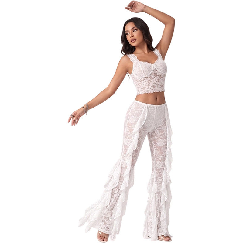 Womens Fashionable Ruffled Hem Slim Fit Pants Sheer Sexy Trendy Autumn Collection Wholesale Available