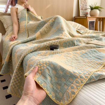 2025 New Blanket Class A Maternal and Infant Grade Multifunctional Knitted Cotton Three-Layer Yarn Sofa Blanket Skin-Friendly Nap Cover Blanket