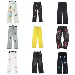 Correct version of CH Crow Cross-neck Leather Standard Washed Jeans Couple Street Loose Spring and Autumn Straight Pants