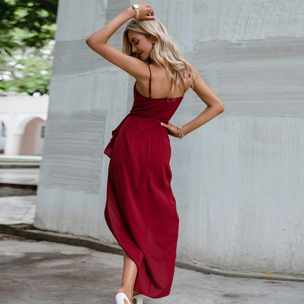 Womens Solid Color Spaghetti Strap Dress Lightweight Fabric Casual Style Perfect for Spring Summer Wholesale