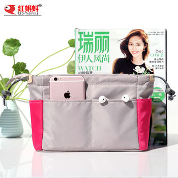 Red Tadpole Contrasting Color Bag, Inner Bag, Storage Bag, Organizer Bag, Multifunctional Women's Large-Capacity Cosmetic Bag, Travel