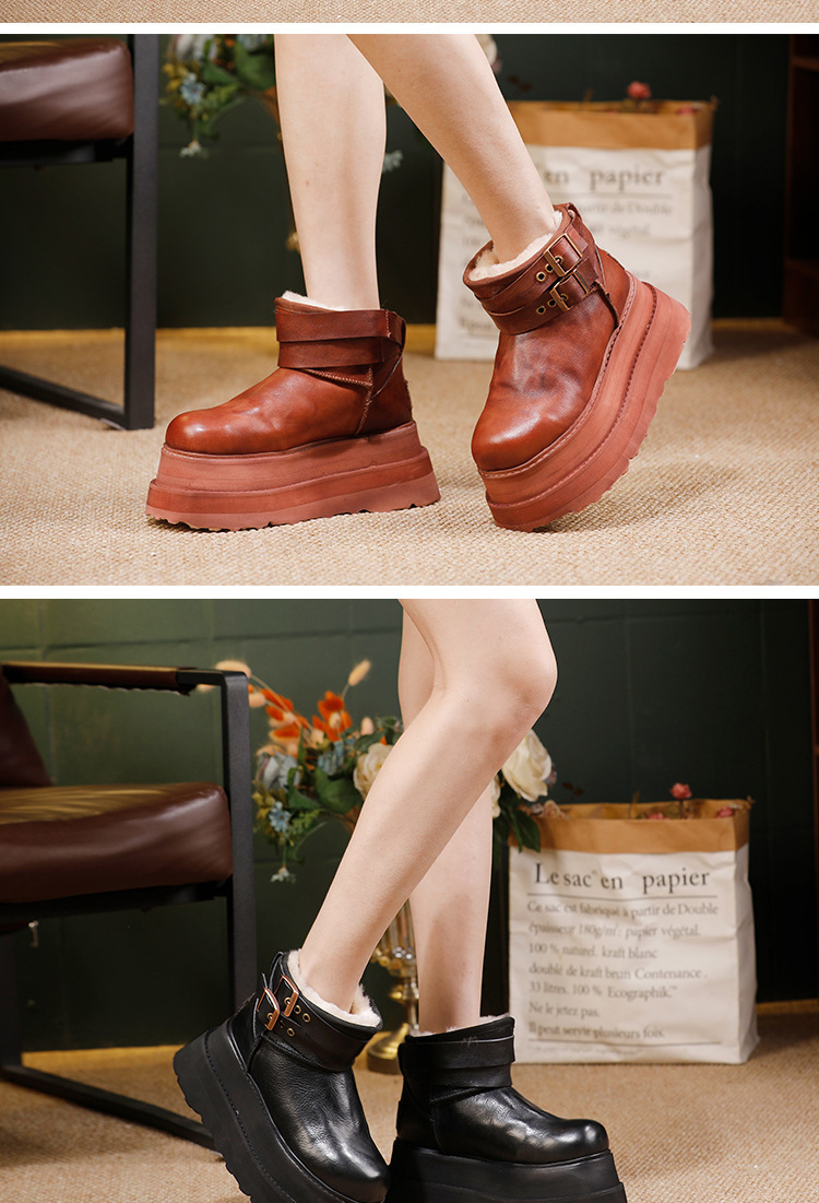 Boot lông cừu nữ cổ cao đế dày giữ ấm mùa đông — màu đen, nâu
