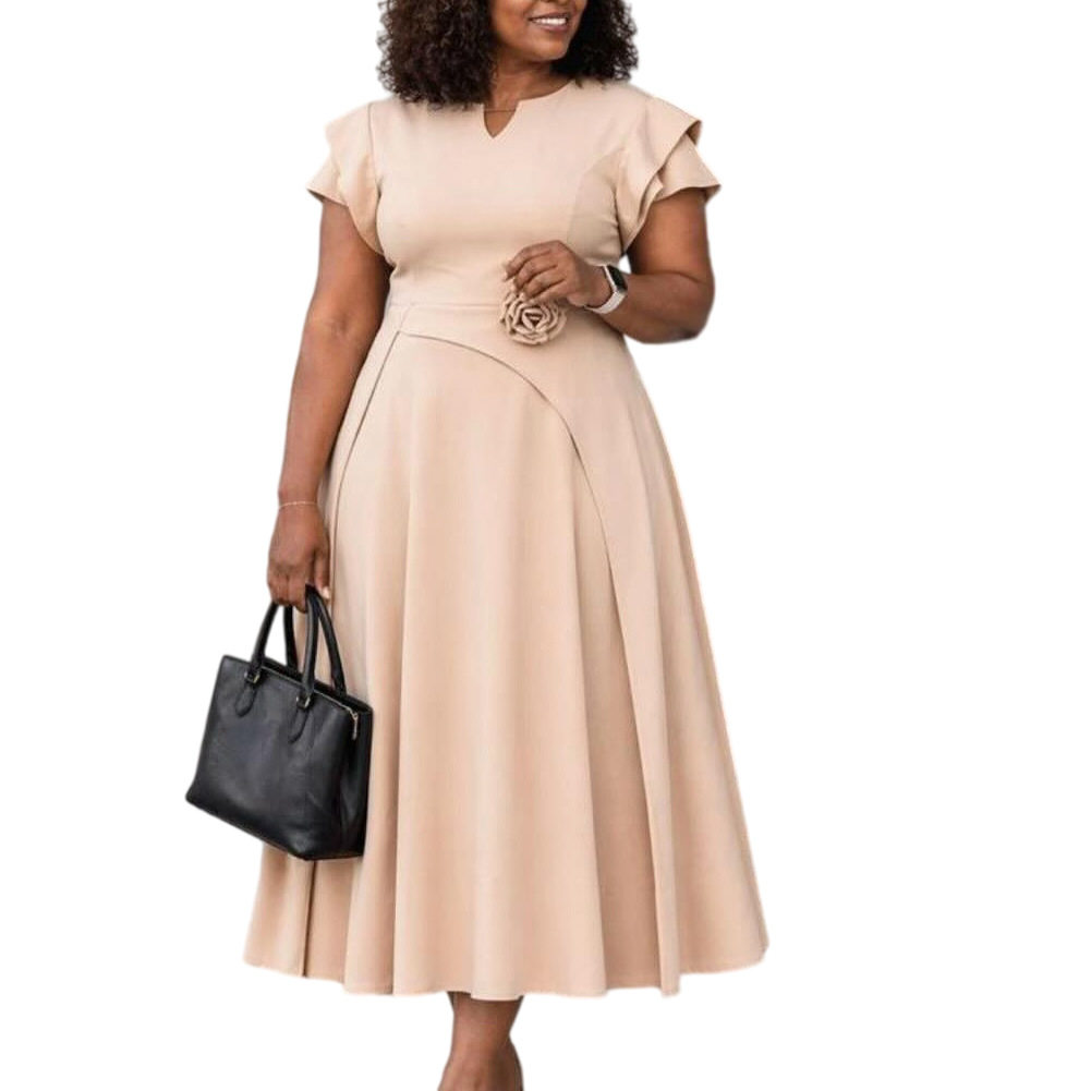 Plus Size Elegant Midi Dress High Waist Flared Skirt African Print Summer Fashion for Women Wholesale Available