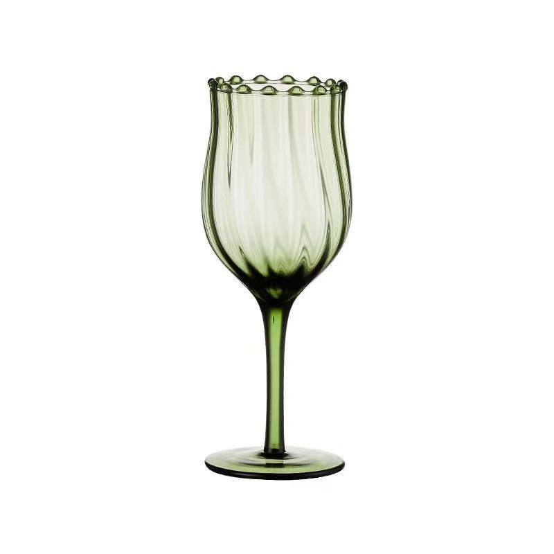 Green Lace Red Wine Glass French Vintage Tall Glass Corrugated Mid-Ancient Style Champagne Glass Human Flowering Niche