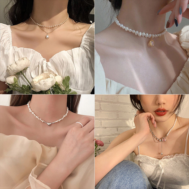 Heart-Shaped Spliced Pearl Necklace with a Japanese and Korean Design, High-End Light Luxury Niche Clavicle Chain, 2025 New Women's Neck Chain