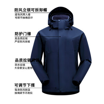 Fully Heat-Sealed Jacket with Custom Printed Logo, Windproof and Waterproof Work Clothes, Jacket, Three-In-One Liner, Removable