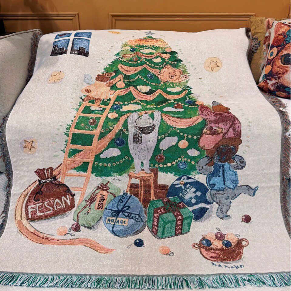 Foreign Trade Cross-Border Christmas Holiday Decorative Blanket Sofa Towel Four-Season Universal Air-Conditioning Blanket Nordic Line Blanket Sofa Blanket