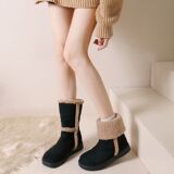 Зимние ботинки в западном стиле с защитой от холода и утолщением из бархата, универсальные зимние ботинки в западном стиле, новинка зимы 2025 года, одношаговая теплая женская хлопковая обувь большого размера