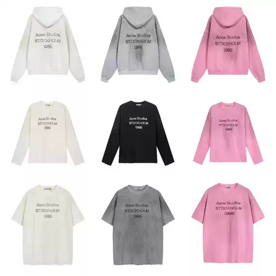 American-Style Niche Washed Vintage Distressed Ac1996 Letter Hoodies for Couples, Loose Fit Unisex Cross-Border T-Shirt Collection