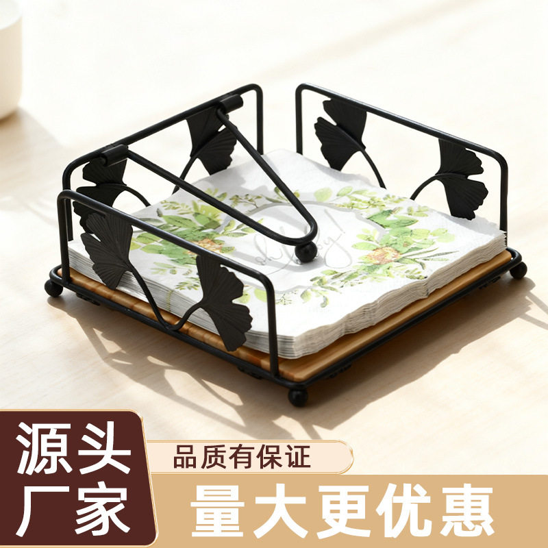 Iron Wooden Paper Towel Holder Square Paper Towel Holder Kitchen Storage Rack Hotel Paper Towel Storage and Organization Creative Paper Towel Box