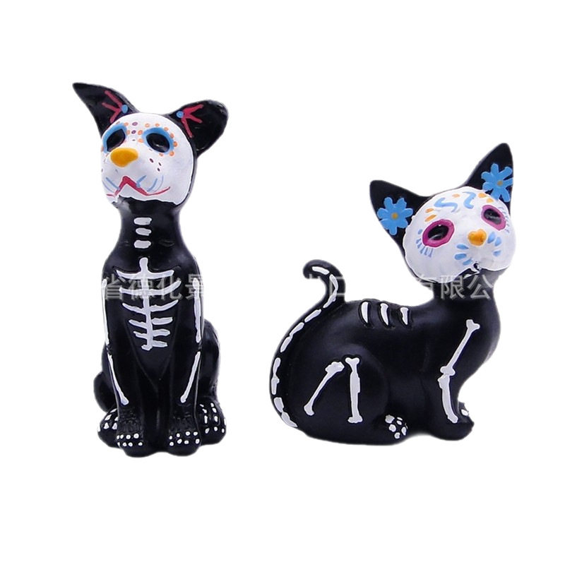 Cross-Border Direct Sales Halloween Resin Crafts Halloween Decorations Cute Little Flowers Cat and Dog Ornaments Death Festival Gifts