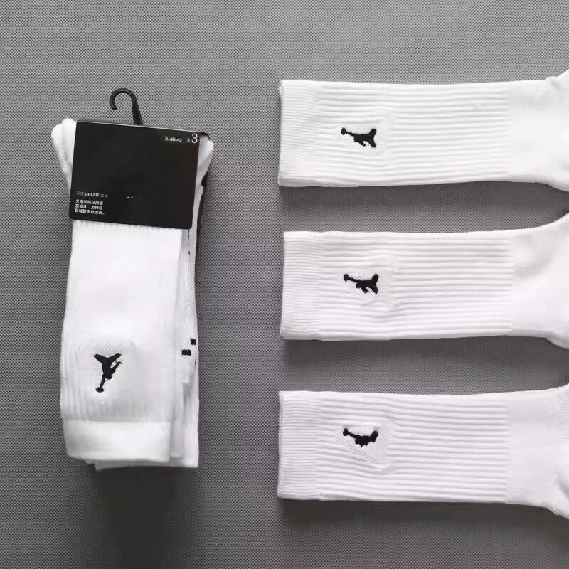 3 pairs of flying man embroidered basketball socks long tube towel bottom thick classic casual sports socks high socks for men and women