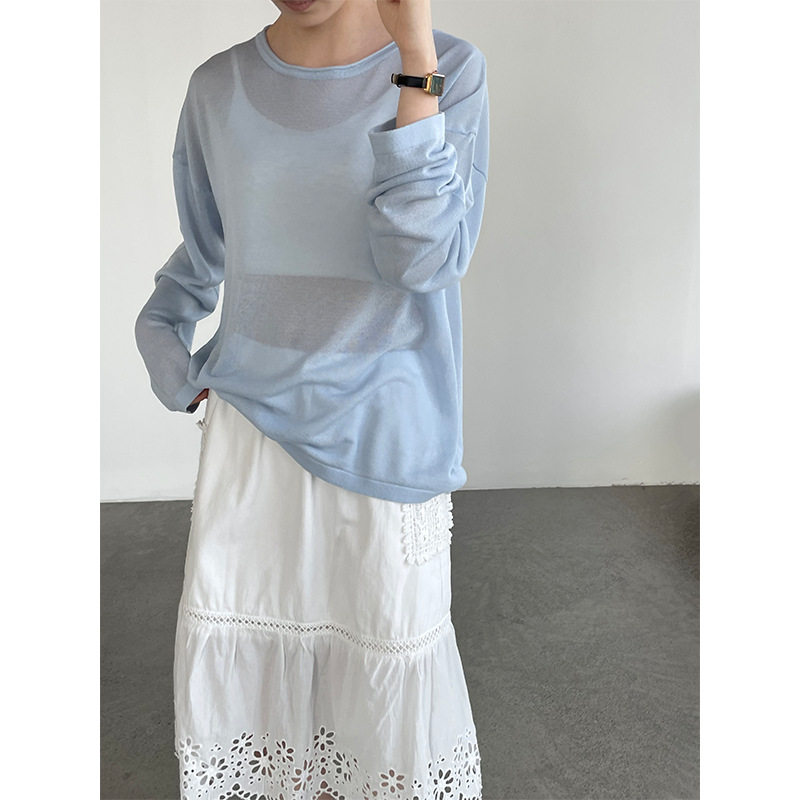 滔川  CHAO好看糖果色针织罩衫女圆领慵懒风防晒长袖上衣SZ5603