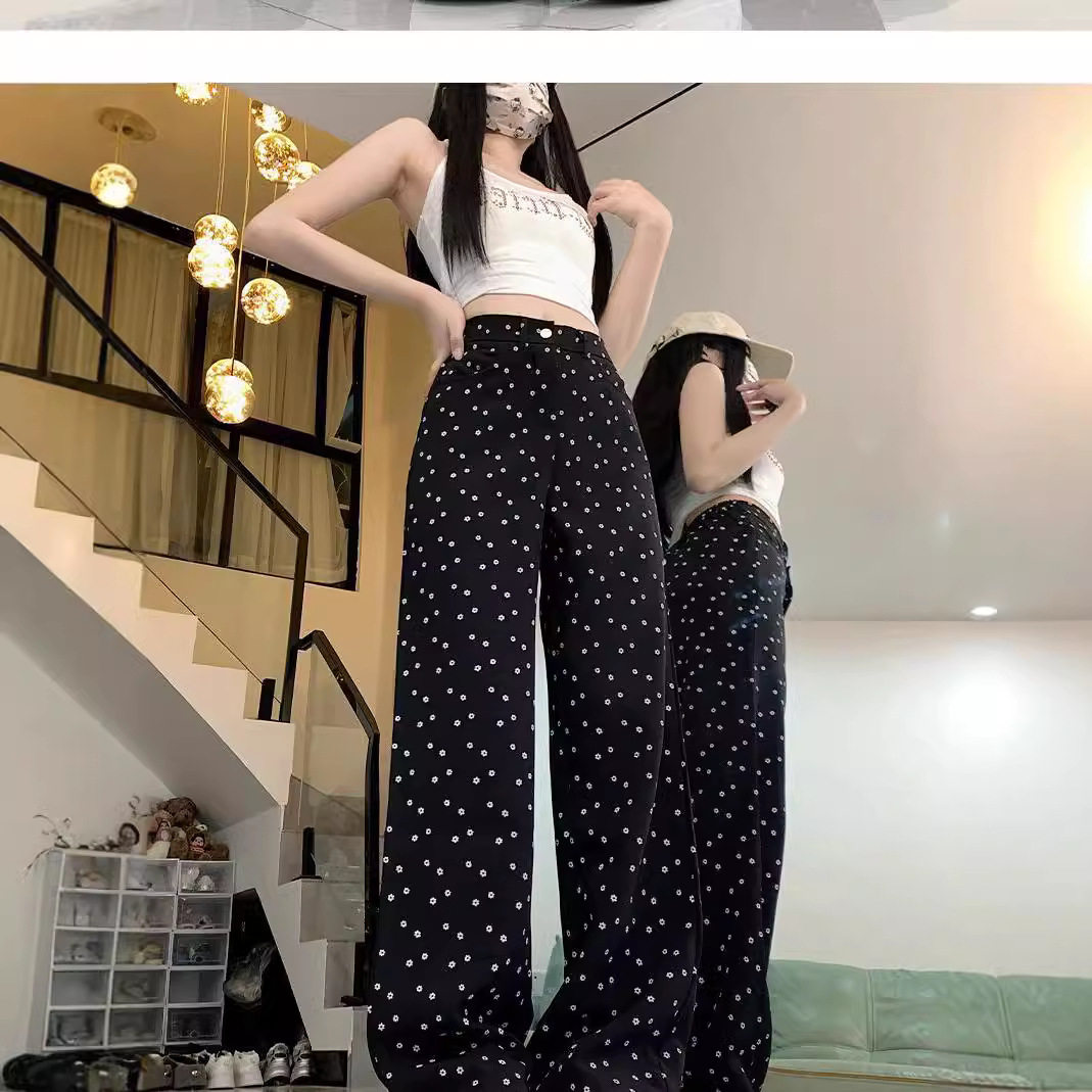 High Waisted Wide Leg Black Jeans Vintage Polka Dot Loose Fit Flattering Straight Leg Spring Summer Casual Wear