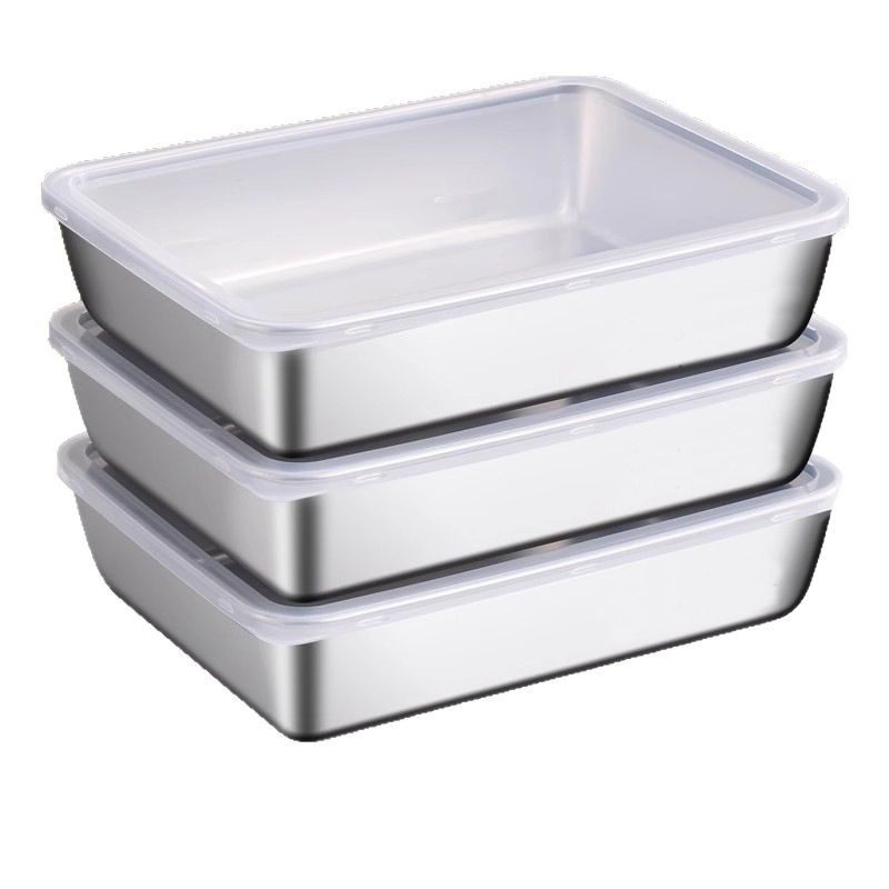 Stainless Steel Towel Plate with Lid Square Plate Tray Japanese-style Square Plate Food Preparation Plate Refrigerator Preservation Box Kitchen Storage Box