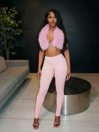 New European and American cross-border fashion sexy solid color backless furry slim-fit slimming long pants suit for women