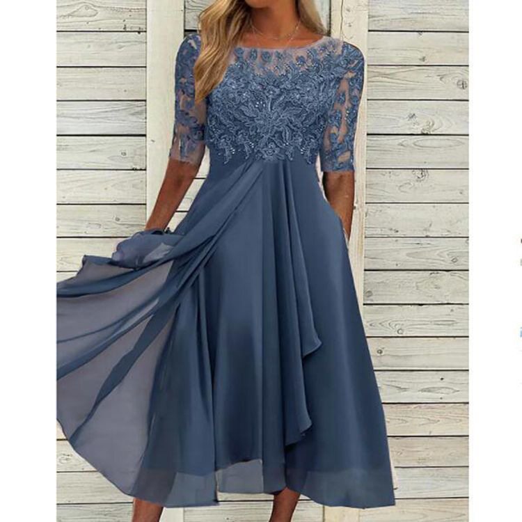 Chiffon Lace Hollow Out Long Dress Elegant Design Perfect for Bridesmaids Evening Gown Wholesale Available