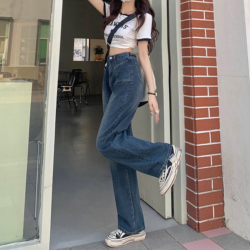 High Waisted Wide Leg Jeans for Women Blue Grey Loose Fit Large Pockets Casual Style Perfect for Pear Shaped