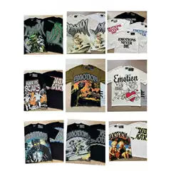 2025s Cross-border EM American Style Trendy Brand Angel Retro 3D Logo Hip Hop Loose Short Sleeve Full Print T-shirt Round Neck