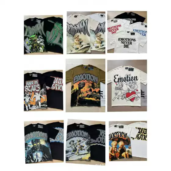 2025s Cross-border EM American Style Trendy Brand Angel Retro 3D Logo Hip Hop Loose Short Sleeve Full Print T-shirt Round Neck