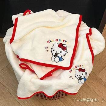 Ins Style Kt Cat Bath Towel Towel Set Girls Dormitory Household Coral Velvet Water-Absorbent Quick-Drying Non-Shedding Towel