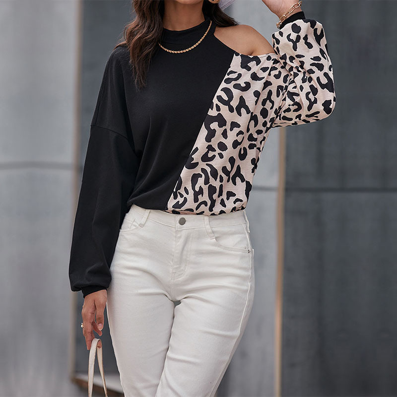 Casual Womens Long Sleeve Hollow Out Cold Shoulder T Shirt Half High Neck Lightweight Fabric Stylish Design Perfect