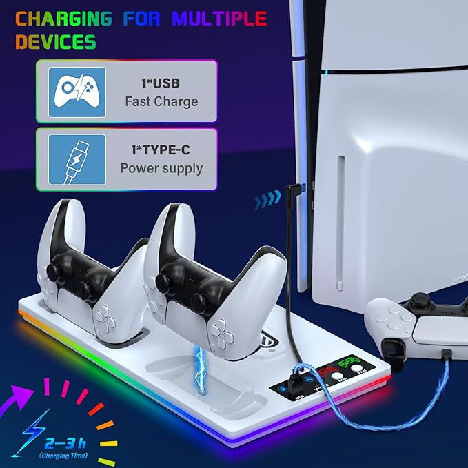 Ps5 Pro/Ps5 Slim/Ps5 Host with Rgb Light Cooling Base Ps5 Handle Charging Stand Accessories