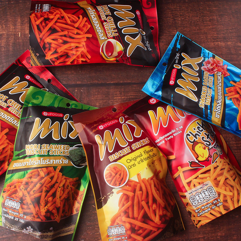 Thai imported VFOODS MIX crispy strips 75g shrimp strips six flavor casual puffed snack gift bag wholesale