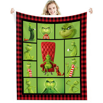 Cross-border Amazon Halloween Christmas Green Hair Monster Grinch Flannel Blanket Digital Printing Blanket