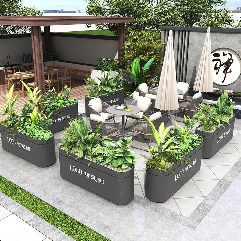 Outdoor Stainless Steel Flower Box Combination Square Sales Department Commercial Flower Bed Outdoor Street Gardening Iron Partition Flower Box