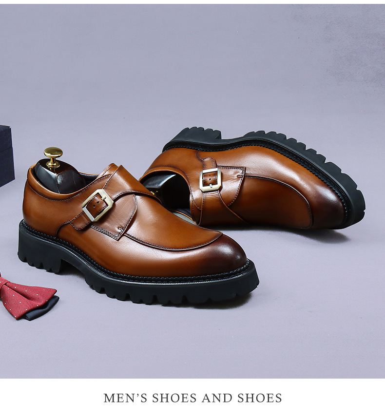 Giày monk strap nam da bò mũi tròn khóa thủ công — nâu, đen