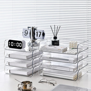 Transparent Desktop Storage Box Desk Acrylic File Organizer Office Drawer Information Storage Rack Book Cabinet