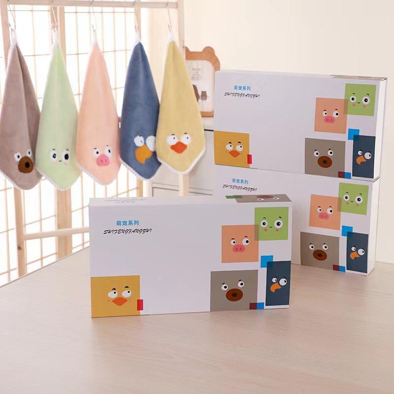New coral velvet cartoon square towel gift box baby thickened absorbent towel gift box manufacturer square towel suit wholesale