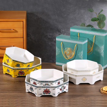 Free Shipping Cross-border Ceramic Mongolian Ethnic Style Mongolian Characteristic Pattern small size Octagonal Plate Gift Boxes for Gifts