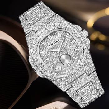 A Drop-Shipping Product Full of Diamonds, European and American Hip-Hop Trendy Men's Watches, Large Dial Steel Straps, Non-Fading Waterproof Men's Watches