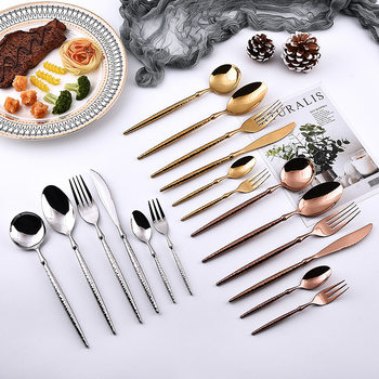 Cross-border 304 Stainless Steel Fruit Knife, Fork and Spoon Three-piece Hotel Ballet Hammer Handle Steak Knife Dessert Spoon Tableware