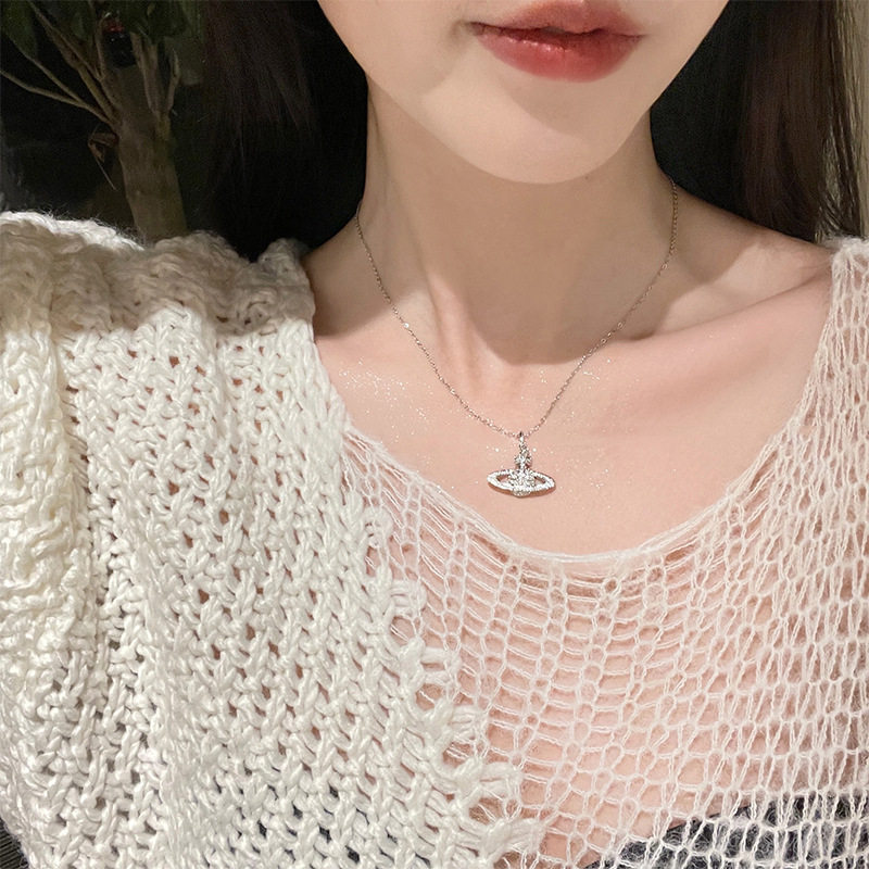Titanium Steel Non-Fading Empress Necklace Pearl Saturn Paperclip Pendant Light Luxury Niche Accessory High-End Accessory