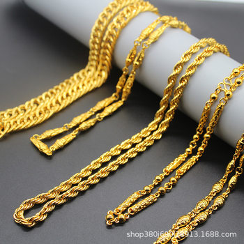 Imitation 24K Gold Vietnamese Sand Gold Necklace Men's Baby's Breath Domineering Boss Chain Atmospheric Dragon Pattern Chain Will Not Fade for a Long Time