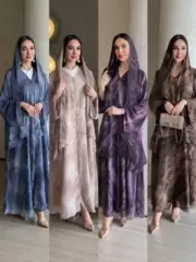 Women's Fashion Tie-Dye Print Long-Sleeve Robe Dress for Spring Summer Casual Elegant Cover-Up