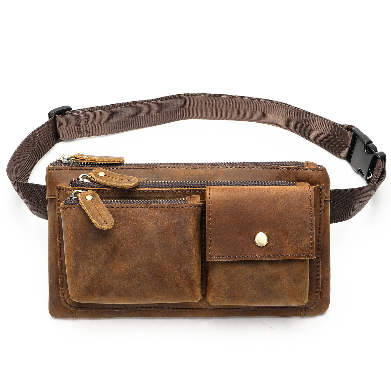 Túi Đeo Ngực/Bụng Nam Da Bò Sáp Ngựa Điên Phong Cách Retro Casual, Túi Đeo Chéo Da Bò Lớp Đầu Dung Tích Lớn