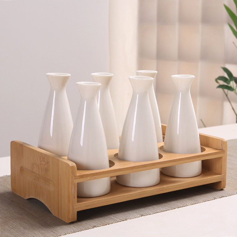 Ceramic small wine pot wine glass household vintage wine separator old-fashioned two-clear wine set with bamboo cup holder storage suit