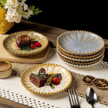 Retro Kiln-Turned Bead Dinner Plate, High-Looking Afternoon Tea Sweetheart Plate, Fruit Plate, Coffee Cup and Saucer, Household Small Plate