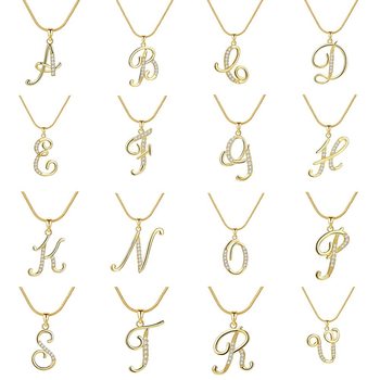 Europe and the United States cross-border 26 letters copper set zircon round snake bone chain necklace letters gold pendant clavicle chain jewelry