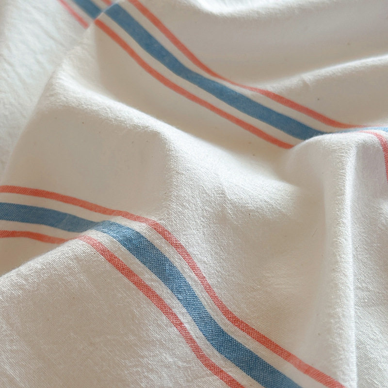 2025 Spring and Summer Blogger Bay Blue and White Striped Cotton Washed Cotton Four-piece Set Cotton Small Fresh Three-piece Set Art