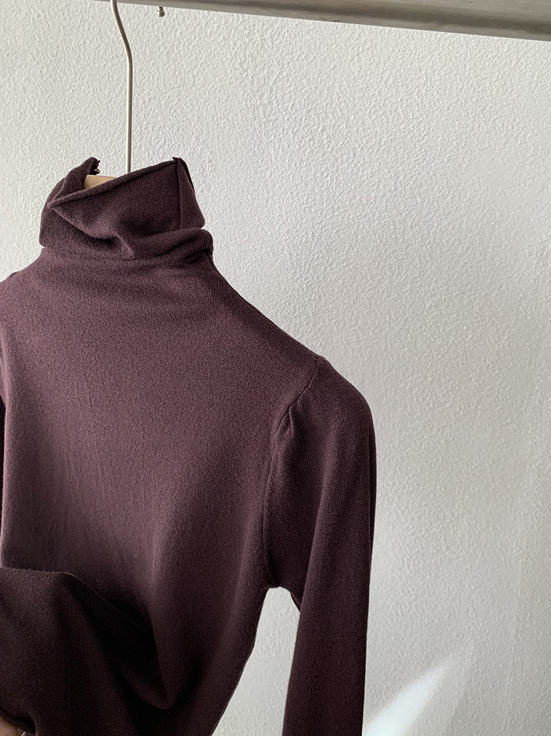 欧玛莱 柔软堆堆领纯色长袖安迪绒修身显瘦针织打底衫上衣女 4793